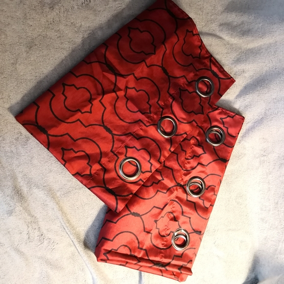 2 Panels Moroccan Print Window Curtains Red and Black - Picture 3 of 7